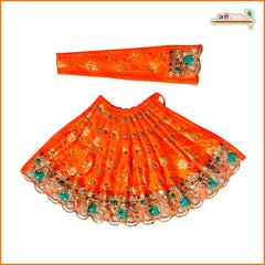 Blended Thread Lace Work Orange Lehenga Patka