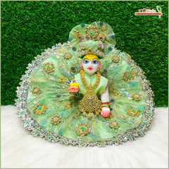 Blended Net Booti Stone Jarkan Work Light Green Laddu Gopal Poshak With Pagdi & Patka