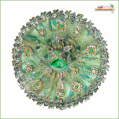 Blended Net Booti Stone Jarkan Work Light Green Laddu Gopal Poshak With Pagdi & Patka