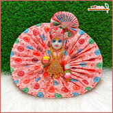 Blended Cotton Peach Laddu Gopal Poshak With Pagdi