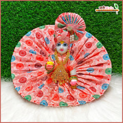 Blended Cotton Peach Laddu Gopal Poshak With Pagdi