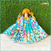 Holi Special Cotton Floral Print Light Blue (Multicolor) Lehnga Patka