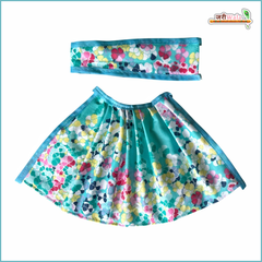 Holi Special Cotton Floral Print Light Blue (Multicolor) Lehnga Patka