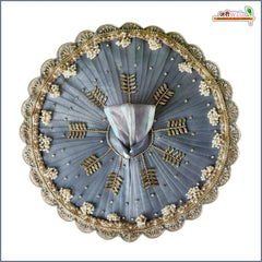 Net Frill Lace Jarkan Moti Kundan Work Grey Laddu Gopal Poshak With Patka
