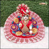 Blended Cotton Frill Moti Cutdana Thread Work Red Laddu Gopal Poshak