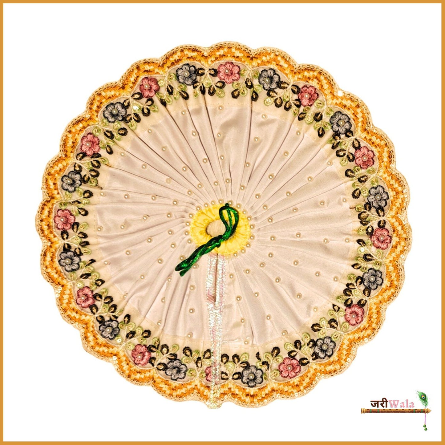 Blended Lace Moti Work White Laddu Poshak With Patka