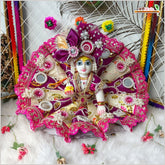 Blended Cone Thread Sitara Work Multicolor Laddu Gopal Poshak With Pagdi