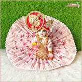 Blended Cotton Thread Work Baby Pink Laddu Gopal Poshak