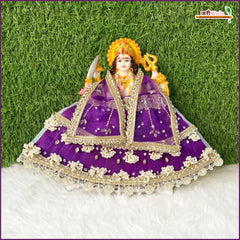 Net Frill Lace Jarkan Moti Stone Work Purple Lehenga Patka
