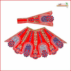 Cotton Moti Stone Work Red Lehnga Patka