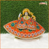 Cotton Thread Moti Jarkan Work Orange Lehnga Patka