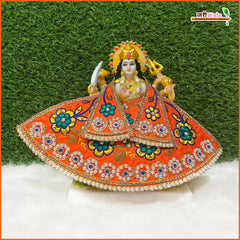 Cotton Thread Moti Jarkan Work Orange Lehnga Patka