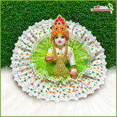 Blended Floral Print White & Green Laddu Gopal Poshak