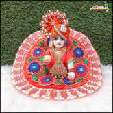 Blended Cotton Frill Moti Cutdana Thread Work Orange Laddu Gopal Poshak