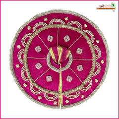 Net Frill Lace Jarkan Moti Work Magenta Laddu Gopal Poshak With Patka