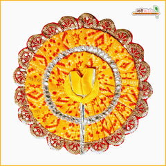 Bandhej Lace Work Yellow Laddu Gopal Poshak With Patka