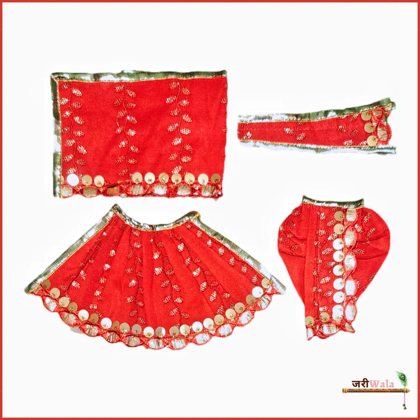 Cotton Thread Sitara Work Red Jugal Jodi Poshak