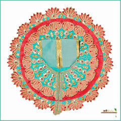 Blended Frill Thread Lace Work Light Blue & Red Poshak
