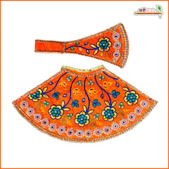 Cotton Thread Moti Jarkan Work Orange Lehnga Patka