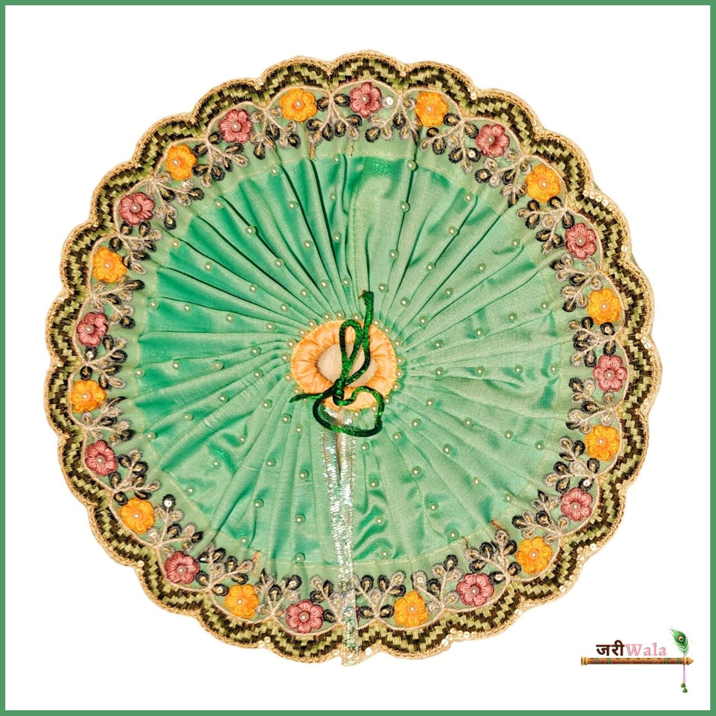 Blended Lace Moti Work Sea Green Laddu Poshak With Patka