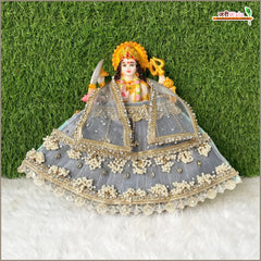Net Frill Lace Jarkan Moti Stone Work Grey Lehenga Patka