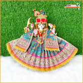 Cotton Fancy Brocade Thread Mirror Work Dark Green Lehnga Patka