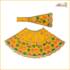 Cotton Thread Moti Cutdana Work Yellow Lehnga Patka