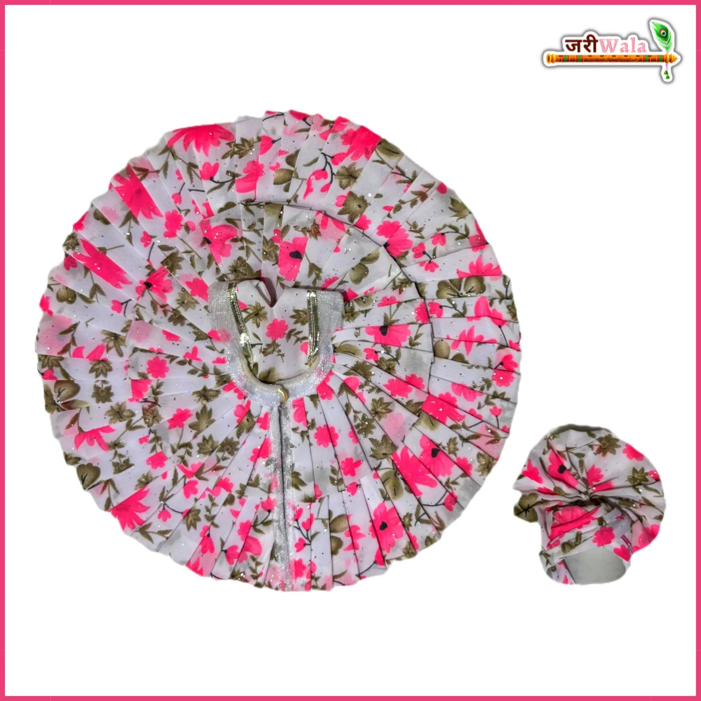 Cotton Frill Floral Print Laddu Gopal Poshak With Pagdi & Patka