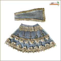 Net Frill Lace Jarkan Moti Stone Work Grey Lehenga Patka