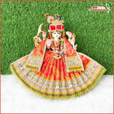 Cotton Fancy Brocade Thread Mirror Work Orange Lehnga Patka