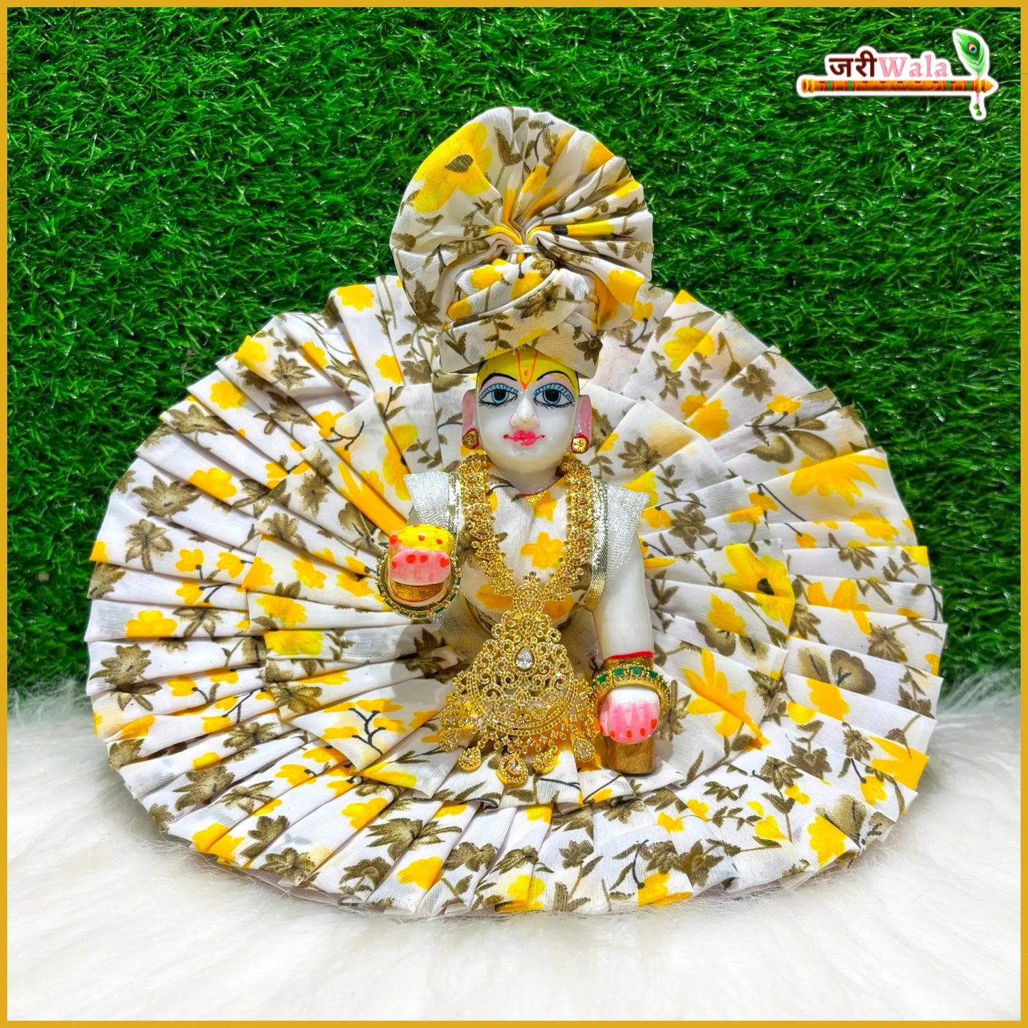 Cotton Frill Floral Print Laddu Gopal Poshak With Pagdi & Patka