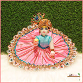 Blended Lace Jarkan Work Baby Pink Laddu Poshak With Patka