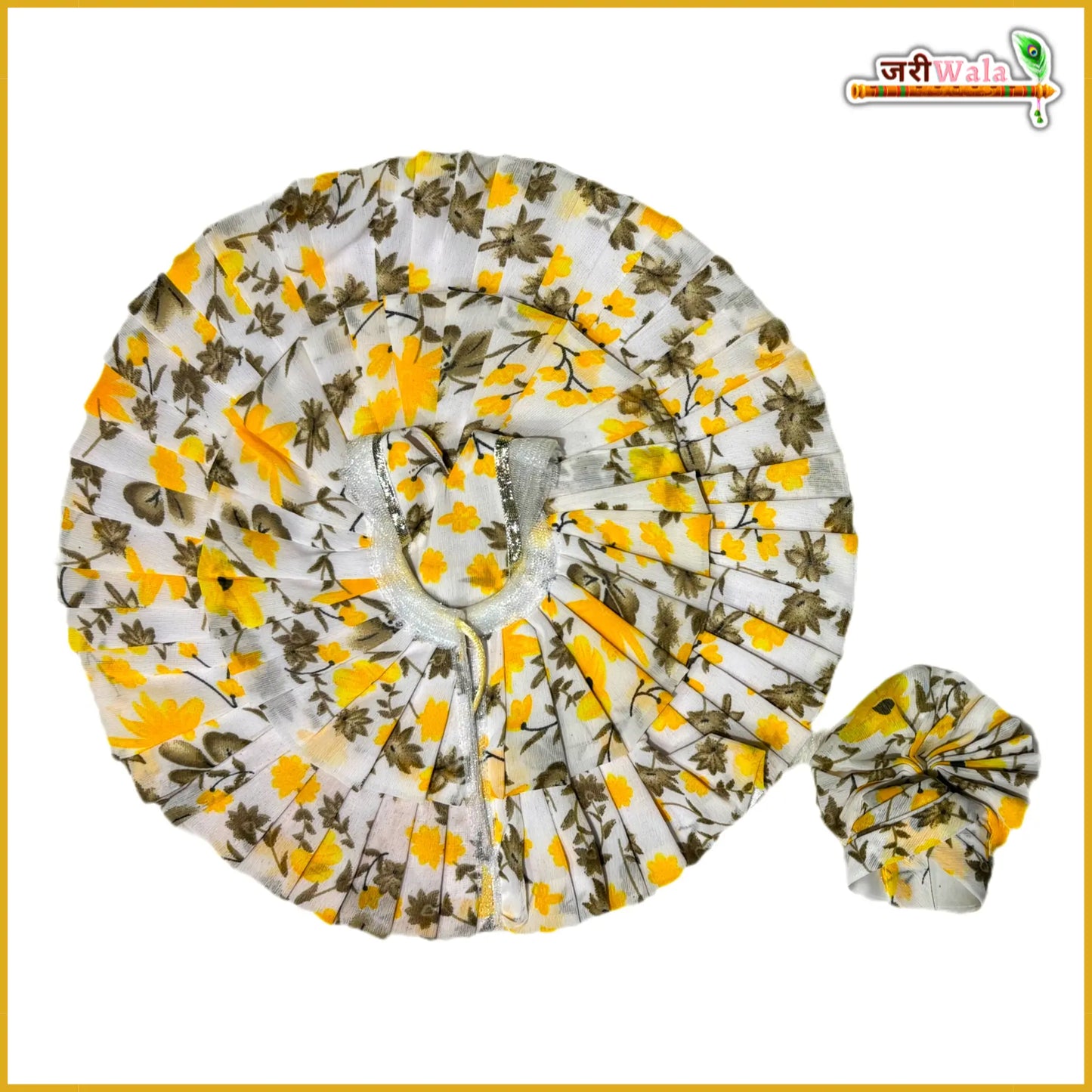 Cotton Frill Floral Print Laddu Gopal Poshak With Pagdi & Patka