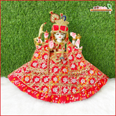 Cotton Bandhej Moti Stone Work Red Lehnga Patka