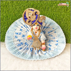 Blended Cotton Thread Work Light Blue Laddu Gopal Poshak