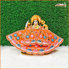 Cotton Thread Moti Cutdana Work Orange Lehnga Patka