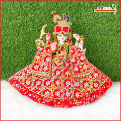 Cotton Bandhej Moti Stone Work Red Lehnga Patka