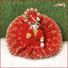 Shaneel Thread Sitara Stone Work Red Laddu Gopal Poshak