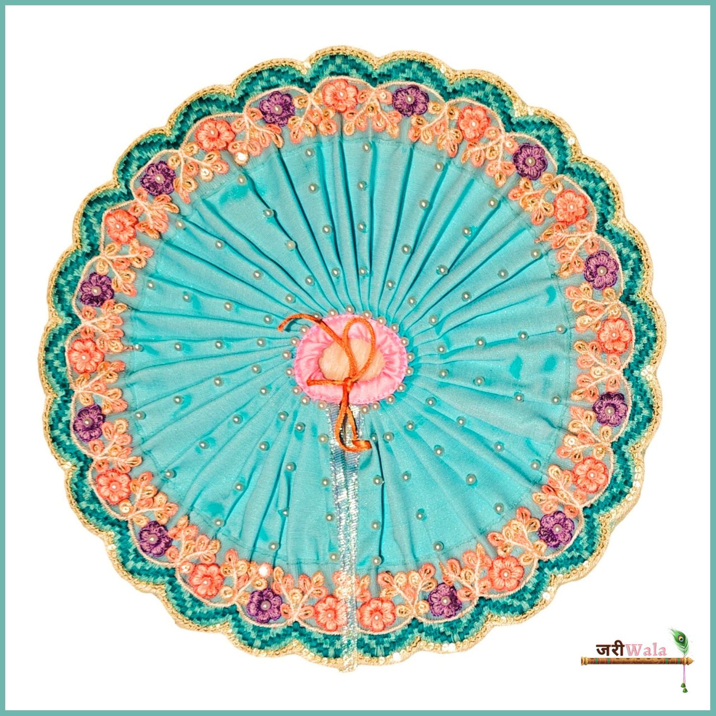 Blended Lace Moti Work Light Blue Laddu Poshak With Patka