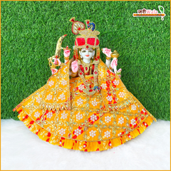 Cotton Bandhej Moti Stone Work Yellow Lehnga Patka