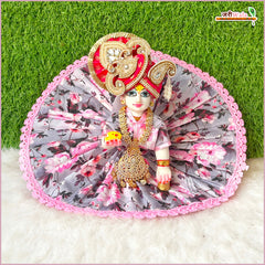 Cotton Floral Print Lace Work Baby Pink (Multicolor) Laddu Gopal Poshak