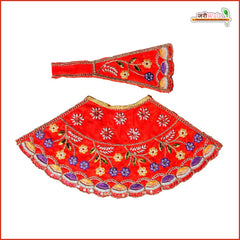 Cotton Thread Moti Cutdana Work Red Lehnga Patka