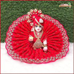 Shaneel Thread Sitara Stone Work Red Laddu Gopal Poshak