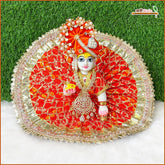 Bandhej Lace Work Orange Laddu Gopal Poshak