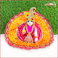 Cotton Frill Bandhej Thread Sitara Work Yellow Magenta Laddu Gopal Poshak With Pagdi