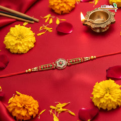 Fancy Handcrafted Fancy Moti Stone Rakhi With Roli Chawal
