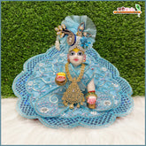 Blended Net Thread Sitara Cutdana Work Sky Blue Laddu Gopal Poshak With Patka & Pagdi