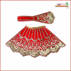 Cotton Thread Sitara Moti Mirror Work Red Lehnga Patka