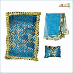 Cotton Printed 3 Piece Gadda Takia Set Teal Blue