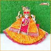 Cotton Frill Bandhej Thread Sitara Work Yellow Magenta Lehnga Patka